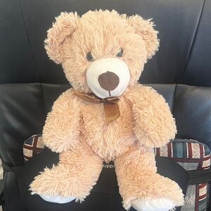 Charming Tan Plush Teddy Bear with Bow
